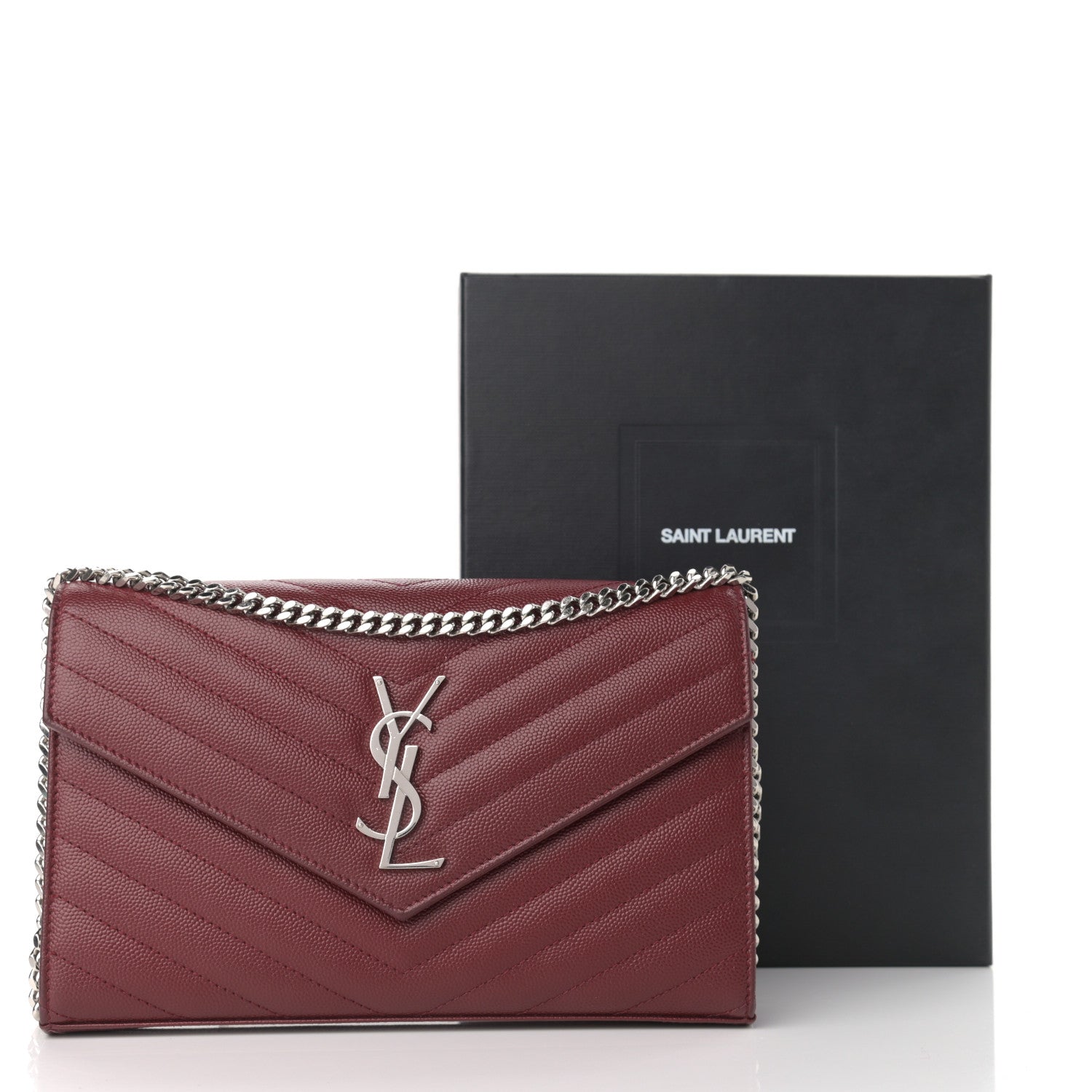 Saint Laurent Grain De Poudre Matelasse Chevron Monogram Chain Wallet Palissandre 13 of 13
