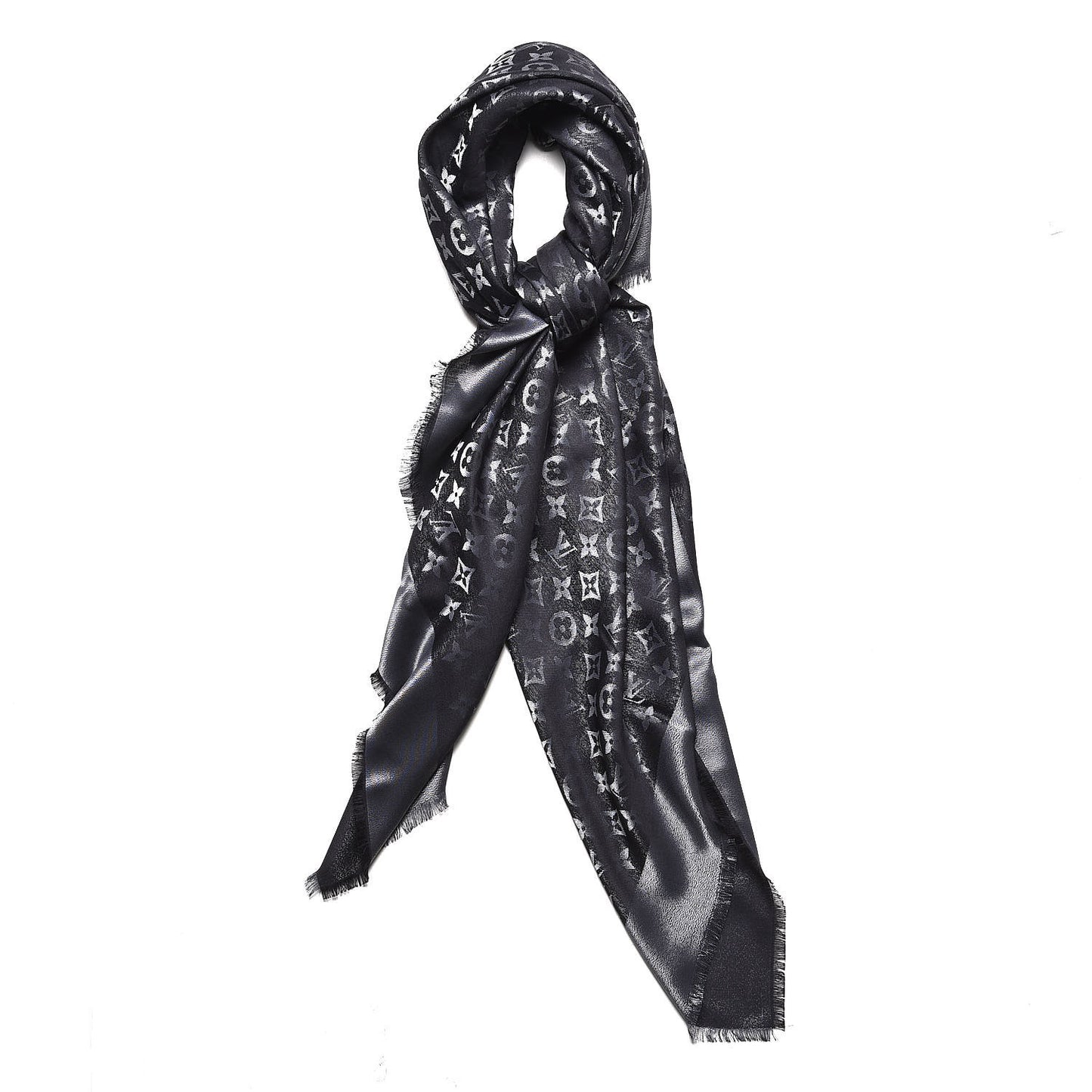 Silk Lurex Wool Monogram Shine Shawl Black