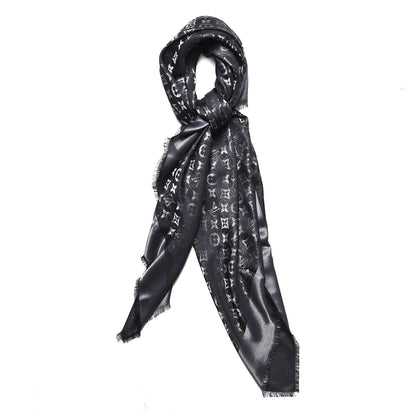 Louis Vuitton Silk Lurex Wool Monogram Shine Shawl Black 3 of 5