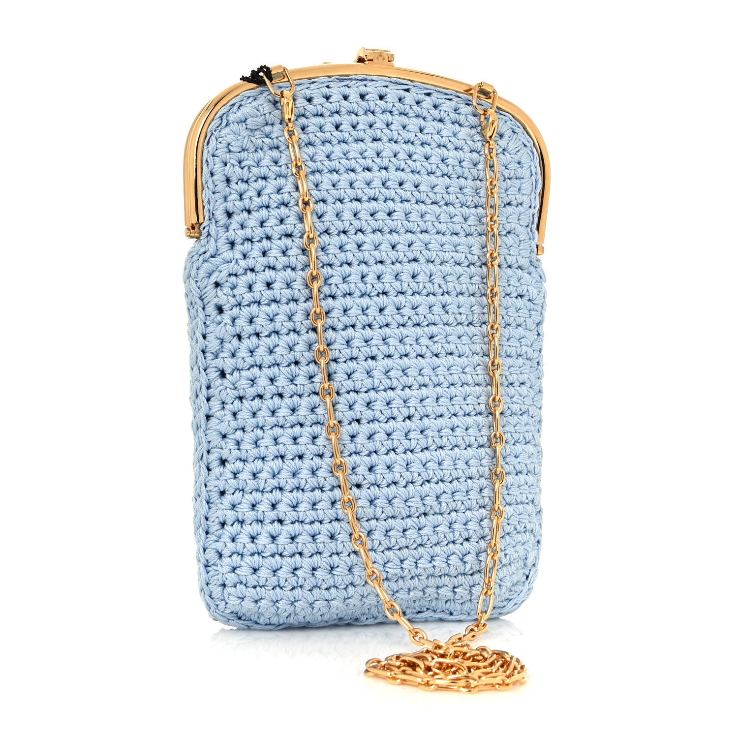Fendi Fabric Crochet Baguette Phone Bag Azzurro Sky 2 of 12