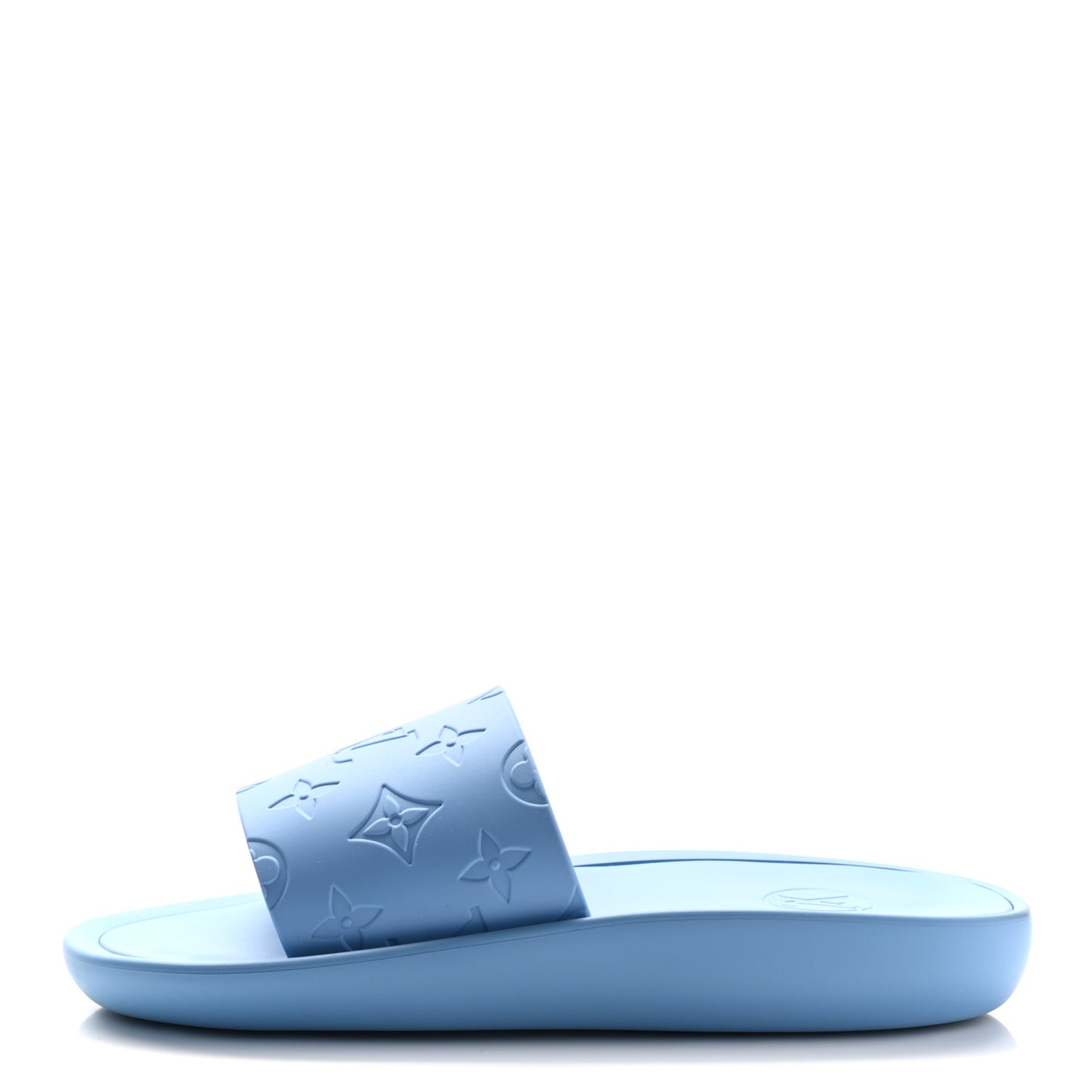 Rubber Monogram Embossed Sunbath Flat Mule 38 Blue