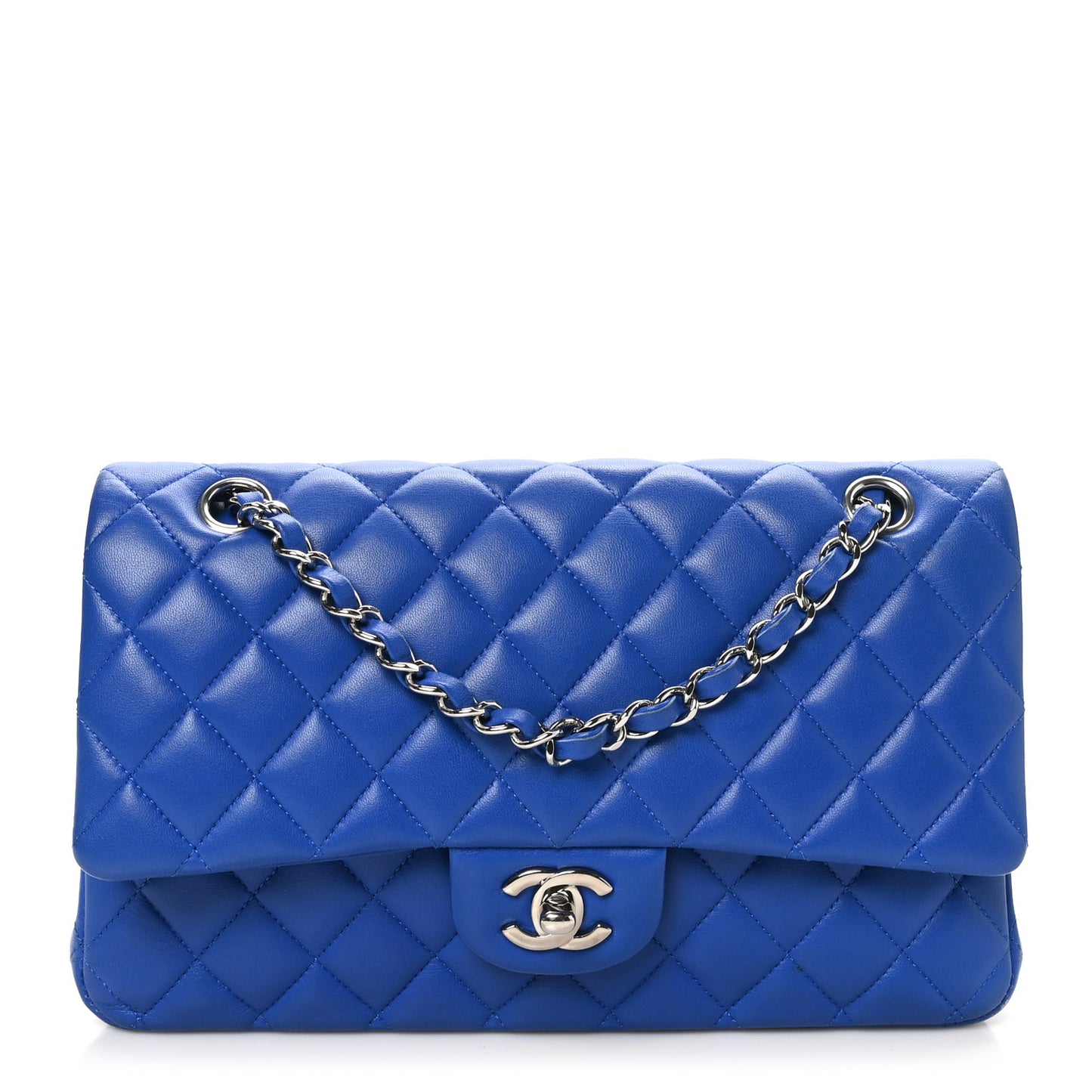 Lambskin Quilted Medium Double Flap Blue