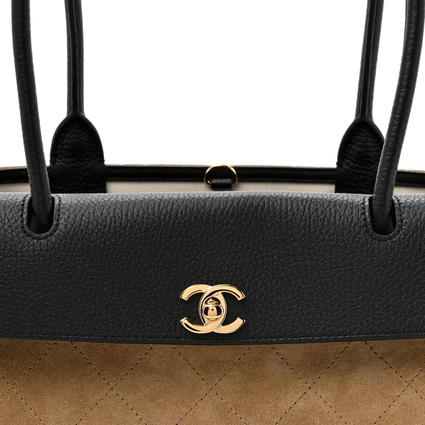 Grained Calfskin Suede Urban Essentials Small Shopping Bag Dark Beige Black