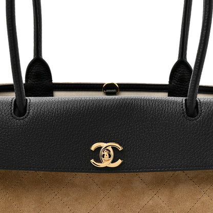 Chanel Grained Calfskin Suede Urban Essentials Small Shopping Bag Dark Beige Black 8 of 11