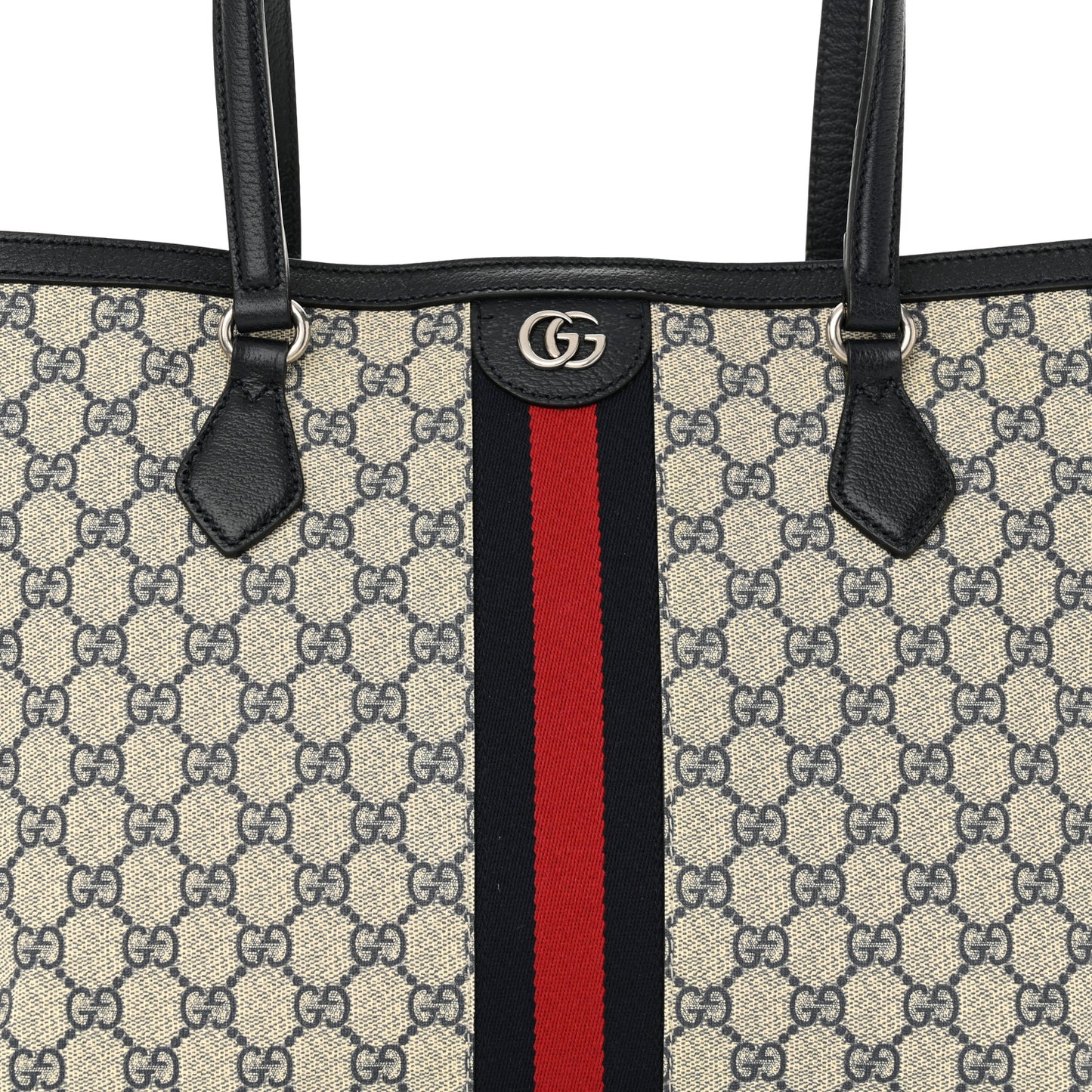 GG Supreme Monogram Textured Calfskin Web Medium Ophidia Shopping Tote Beige Blue