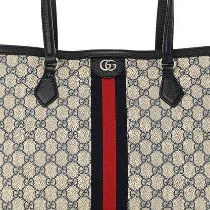 Gucci GG Supreme Monogram Textured Calfskin Web Medium Ophidia Shopping Tote Beige Blue 8 of 10