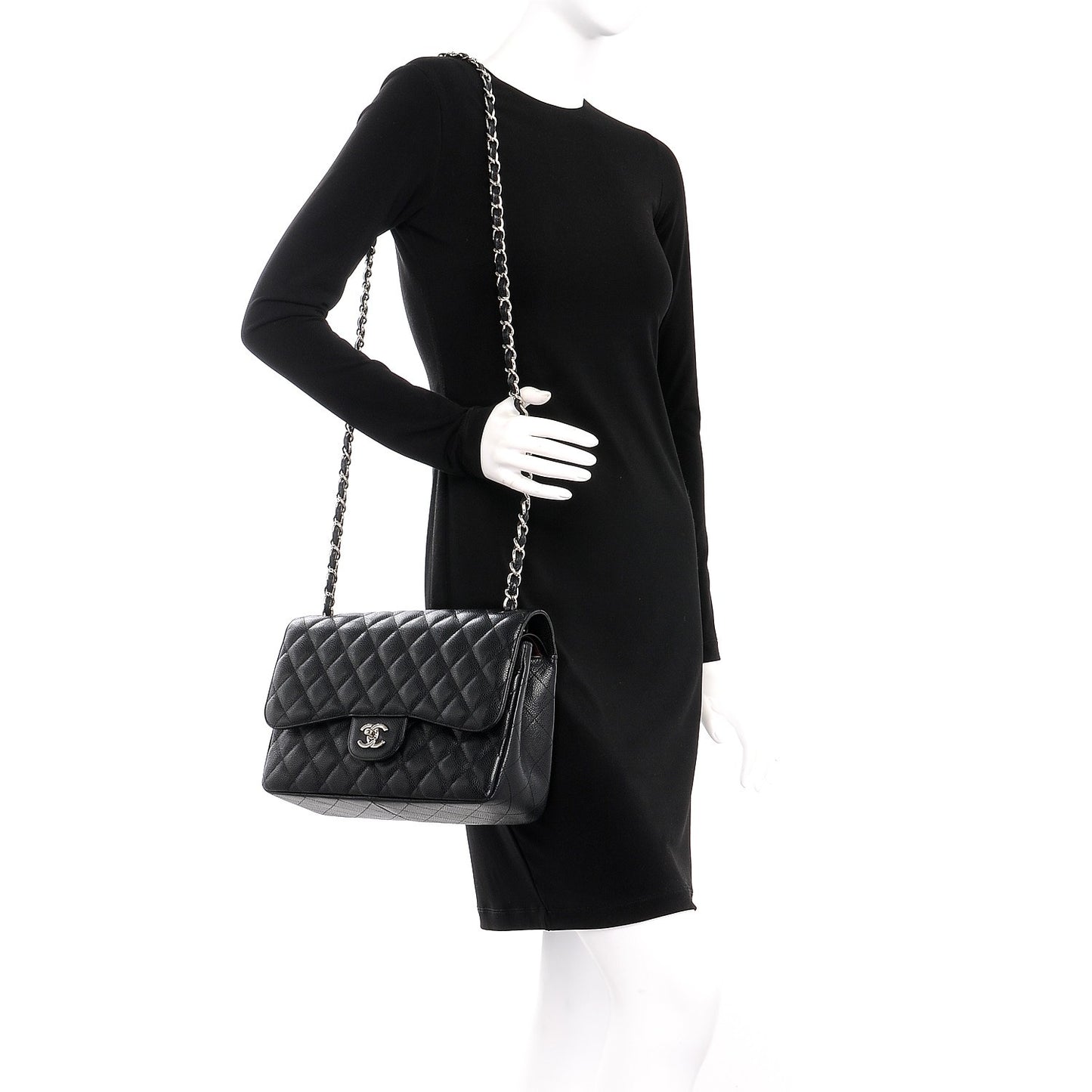 Caviar Quilted Jumbo Double Flap Black