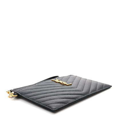 Saint Laurent Grain De Poudre Chevron Monogram Large Bill Pouch Black 4 of 7