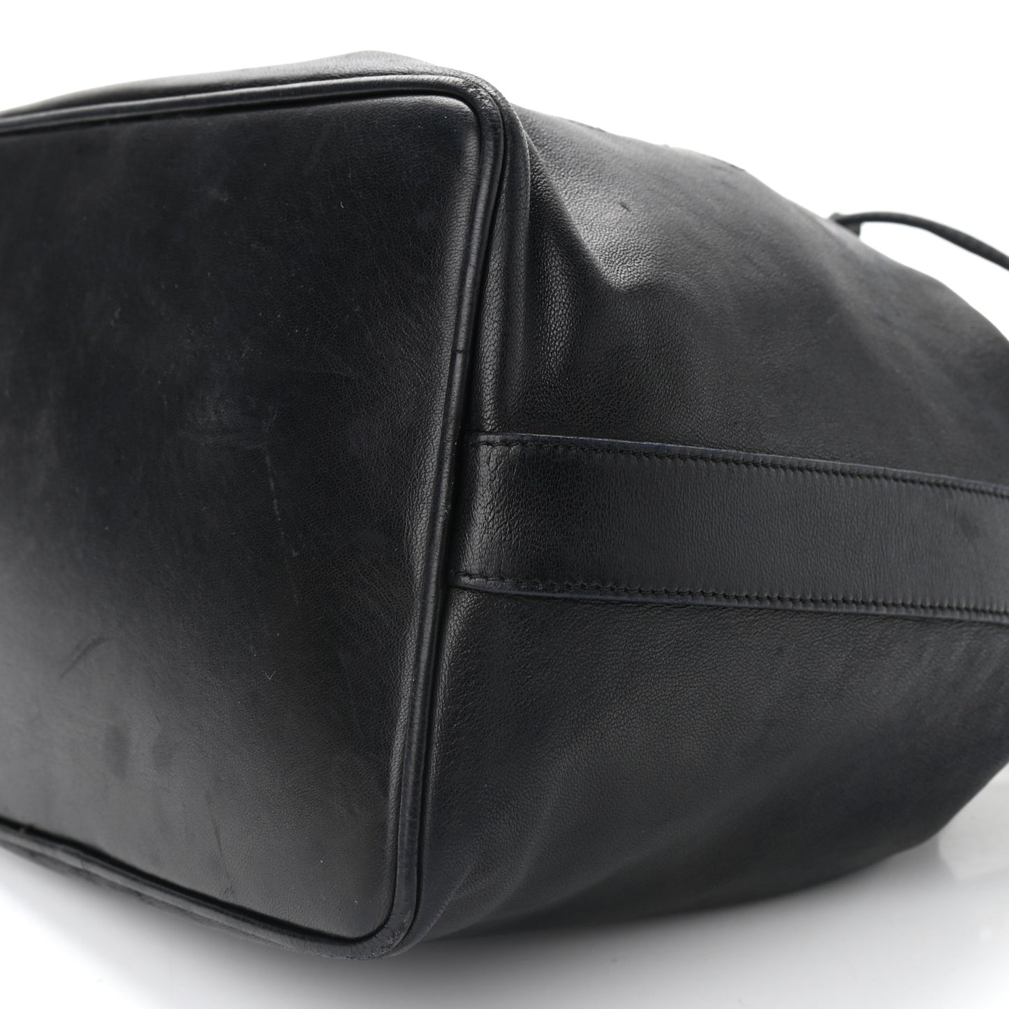 Lambskin CC Stitched Drawstring Bucket Bag Black