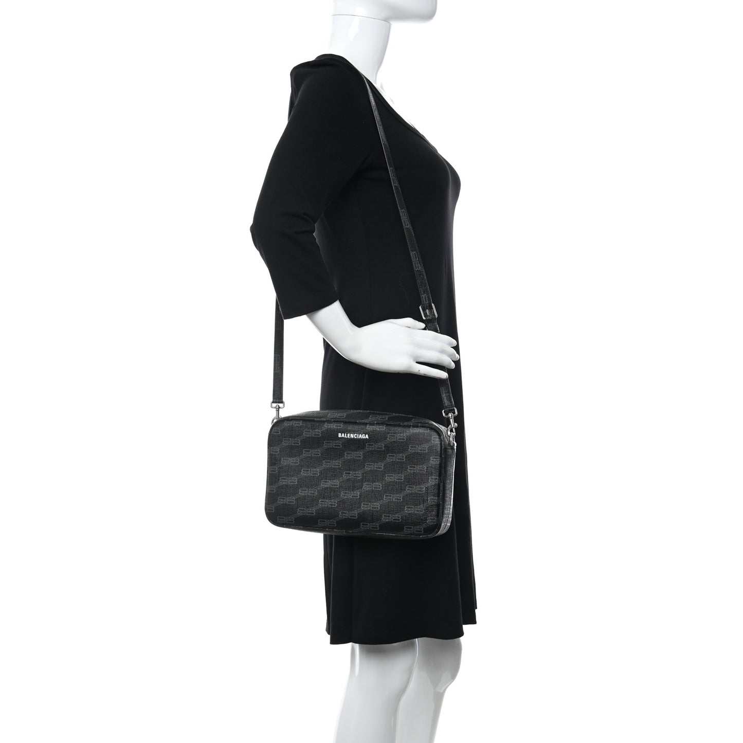 Coated Canvas BB Monogram Medium Signature Camera Bag Black Grey