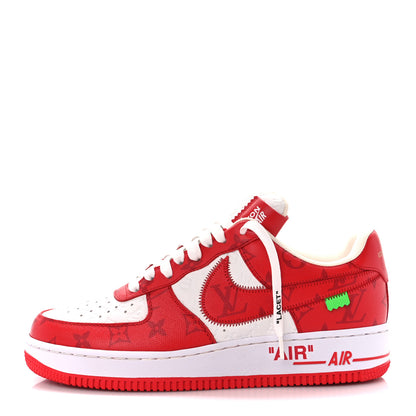 Louis Vuitton X NIKE AIR FORCE 1 Calfskin Monogram Mens Sneakers 8 Red 1 of 11