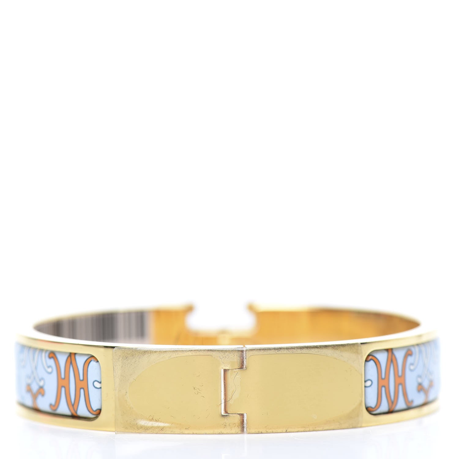 Hermes Enamel Narrow Print H Lift Clic Clac H Bracelet PM Orange Blue 3 of 6