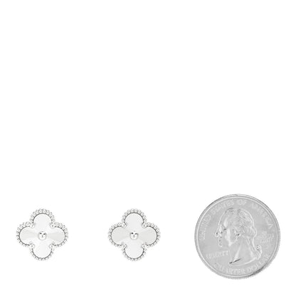 Van Cleef & Arpels 18K White Gold Guilloche Vintage Alhambra Earrings 2 of 6