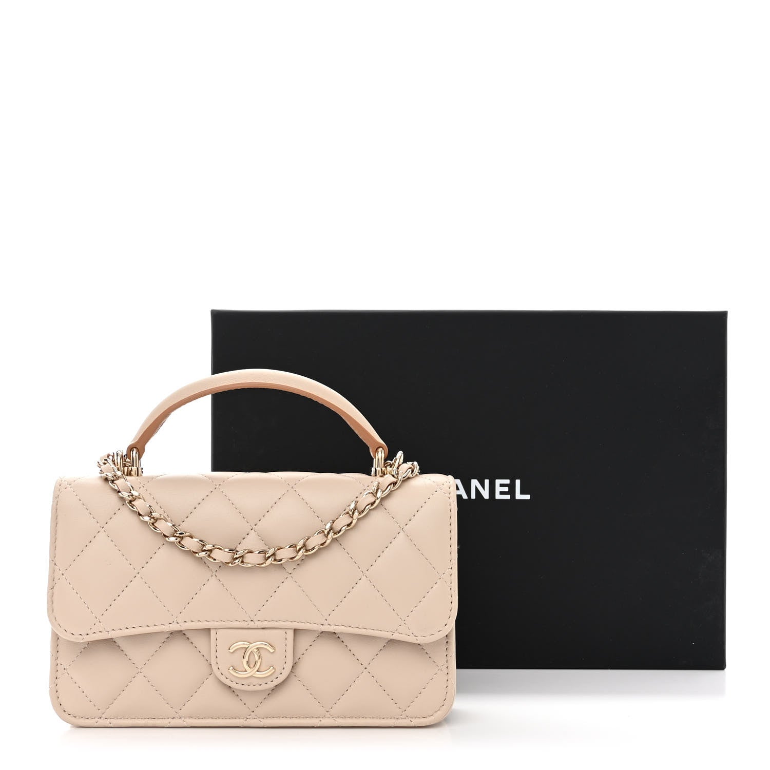 Chanel Lambskin Quilted Flap Phone Holder With Chain Beige Brown 12 of 12