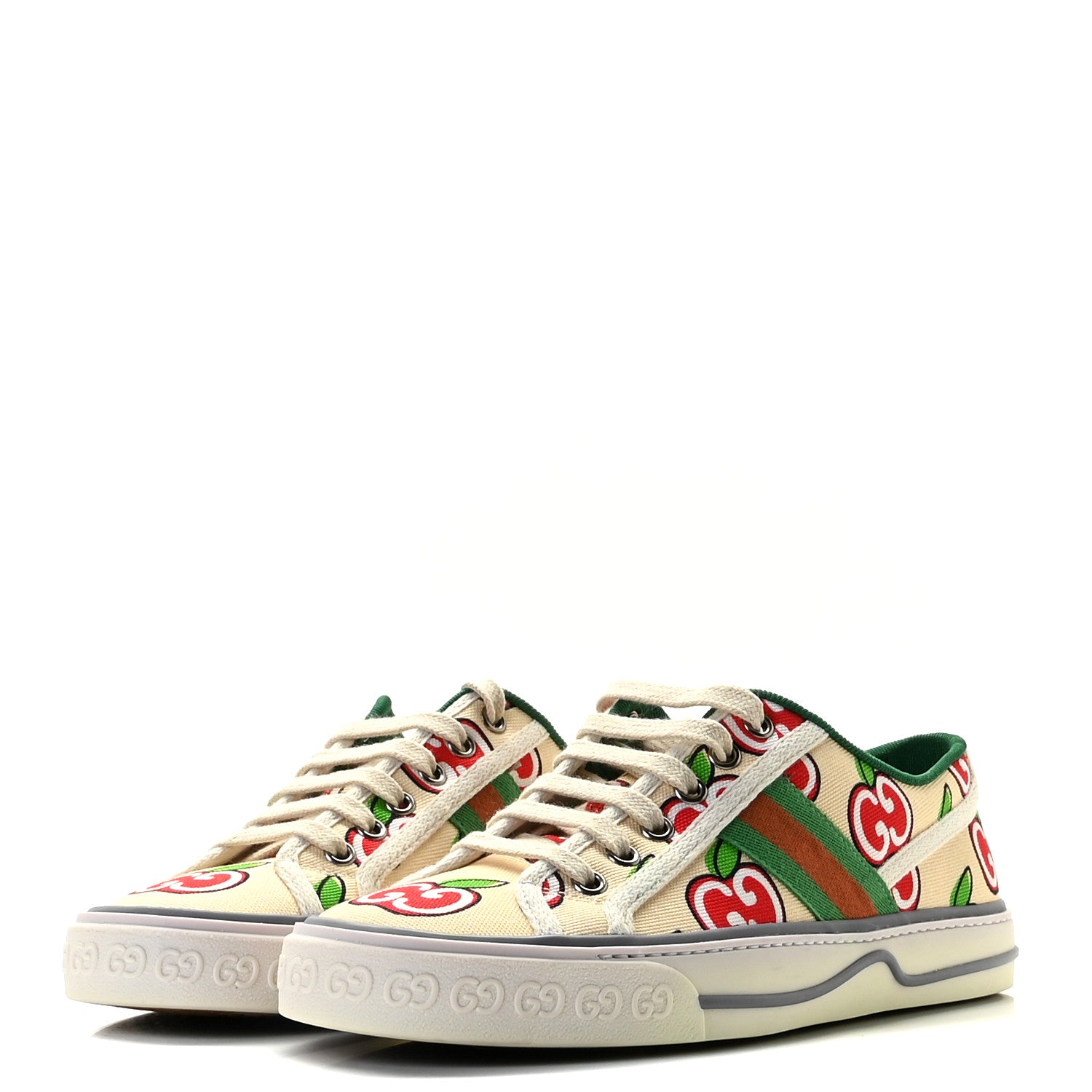 Gucci Canvas Web GG Apple Womens 1977 Tennis Sneakers 37 Ivory Red Mystic White New Shamarock 2 of 12