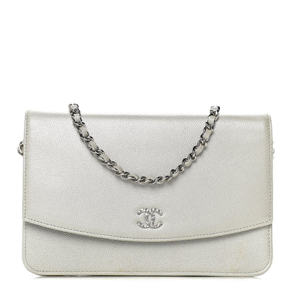 Chanel Caviar Sevruga Wallet on Chain WOC Silver 1 of 14