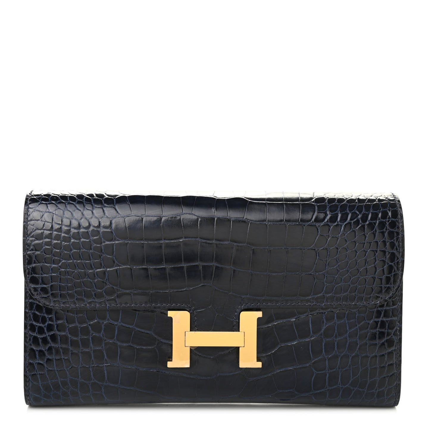 Shiny Alligator Constance Long Wallet Bleu Marine
