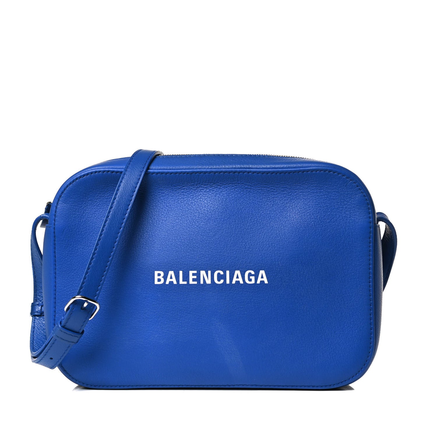 Smooth Calfskin Logo S Everyday Camera Bag Bleu Prim White