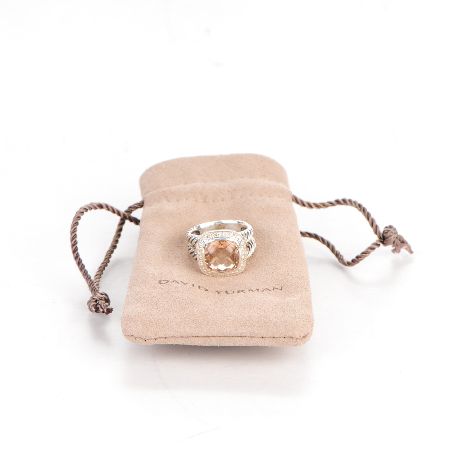 David Yurman Sterling Silver Diamond Morganite 11mm Albion Ring 54 6.75 6 of 6