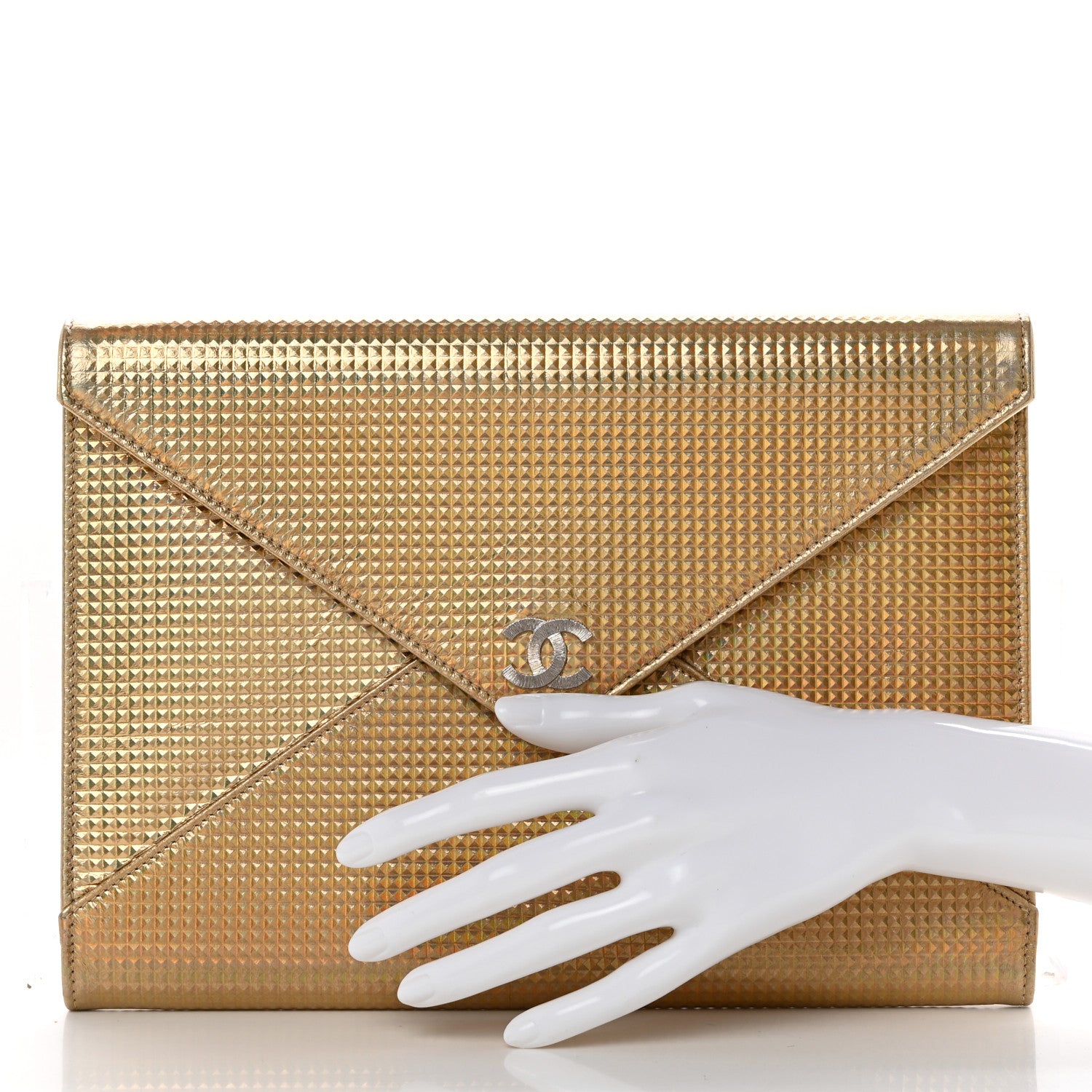 Chanel Metallic Lambskin Embossed Envelope Clutch Gold 2 of 8