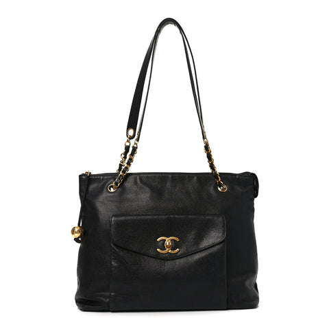 Caviar Flap Shoulder Bag Black