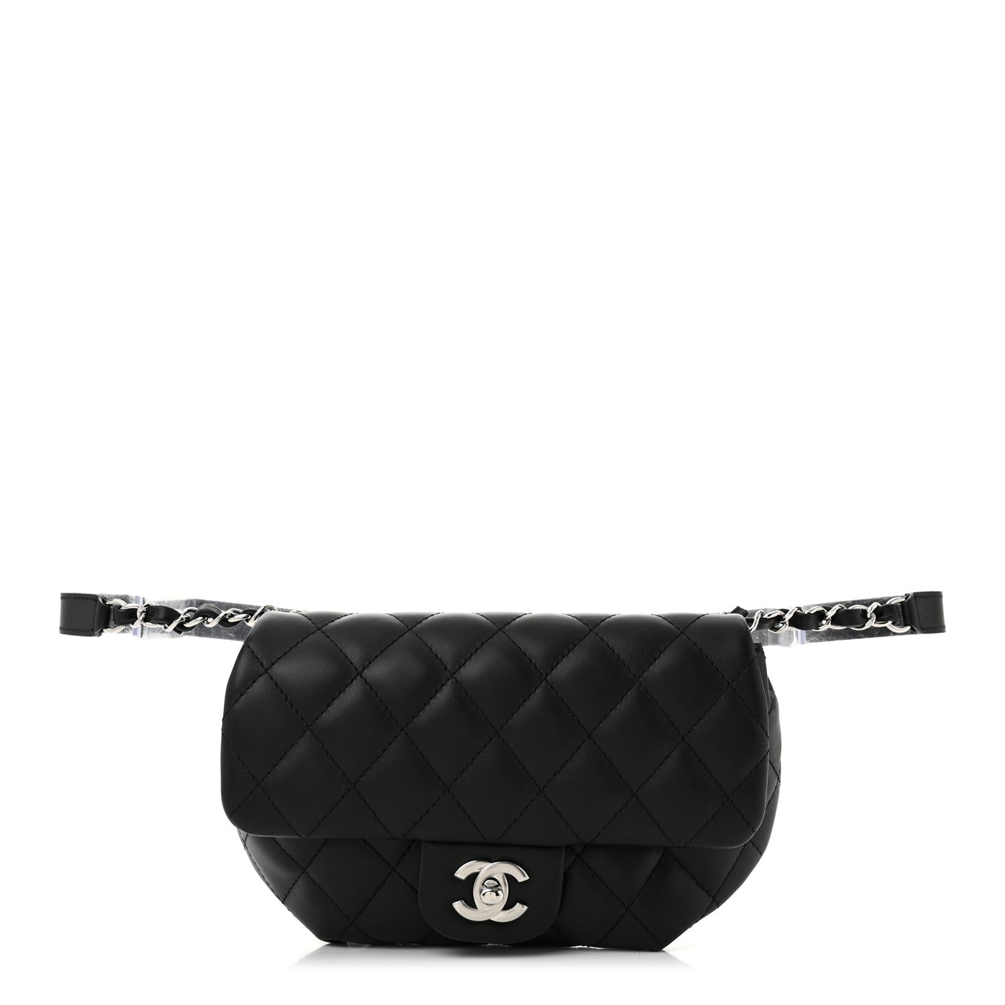 Calfskin Quilted CC Uniform Flap Belt Bag Black