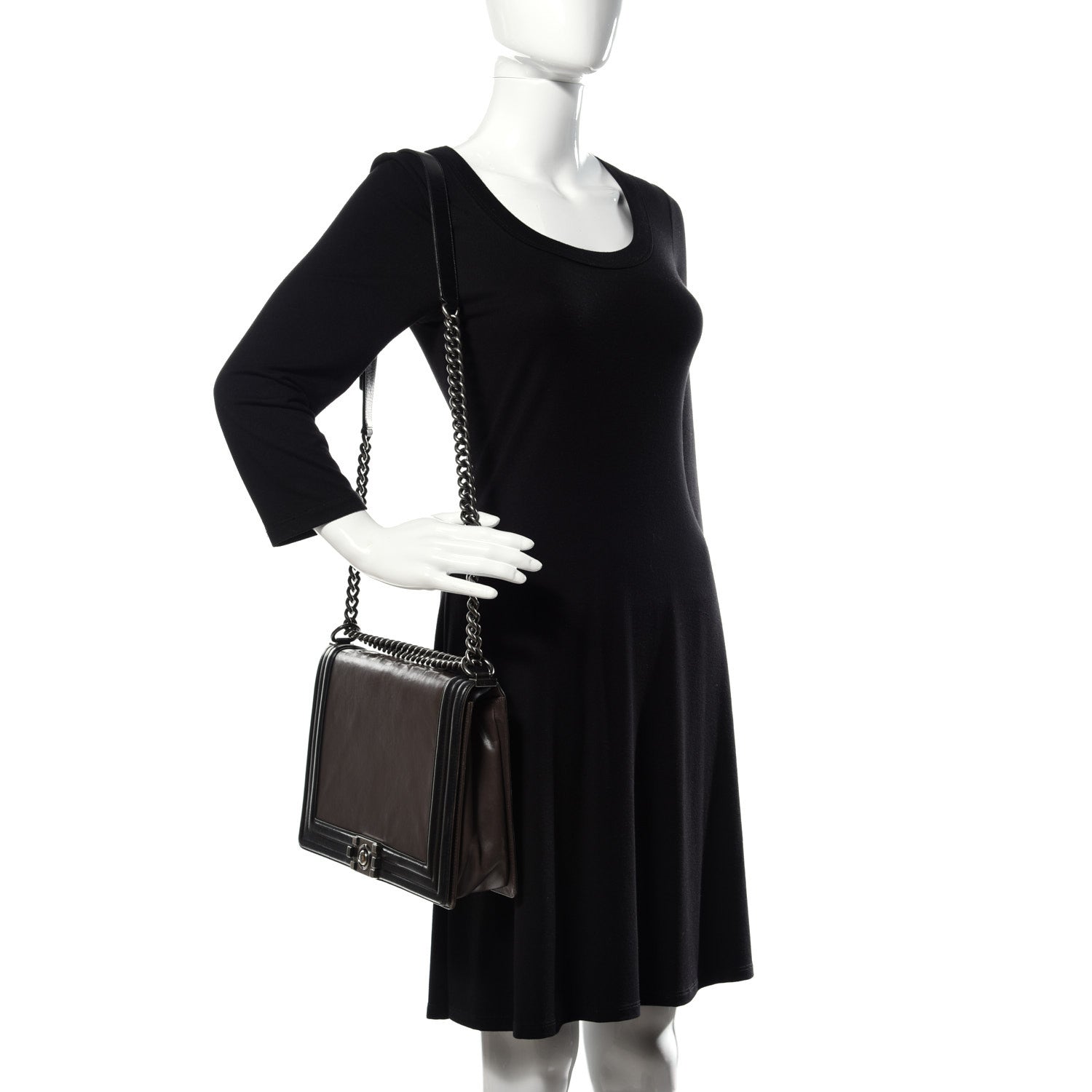 Chanel Glazed Calfskin Large Boy Flap Black Brown 2 of 8