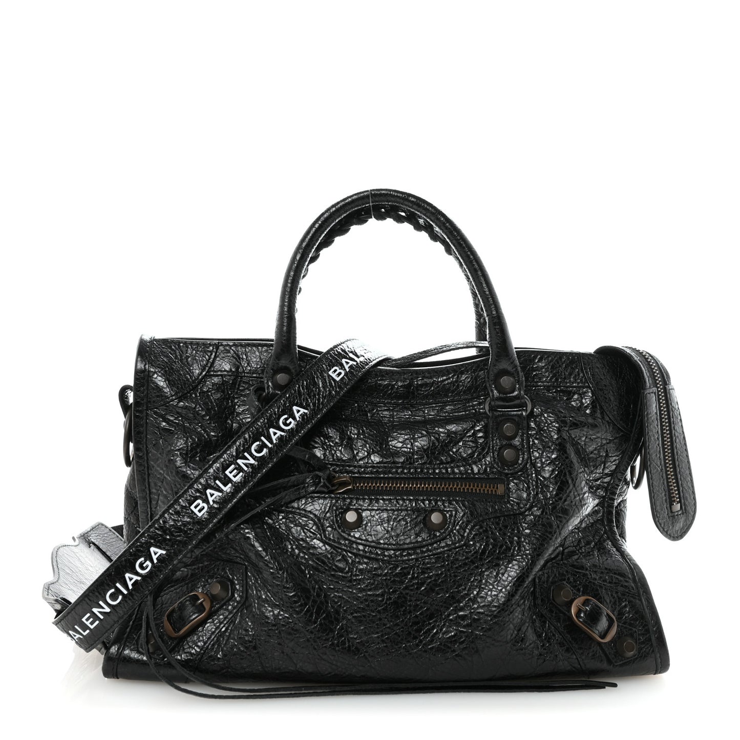 Agneau Classic Hardware S City Logo Strap Black White