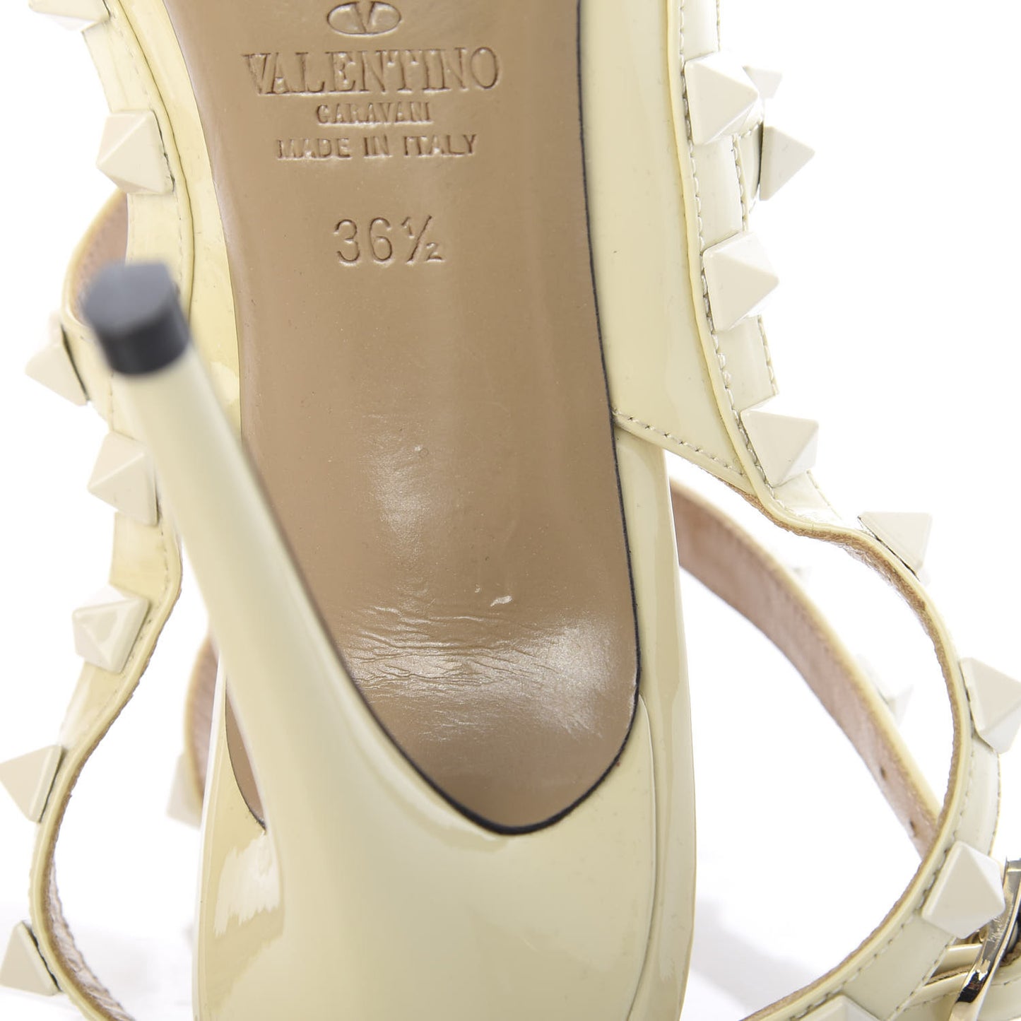 Patent Monochrome Rockstud Ankle Strap 100mm Pumps 36.5 Ivory