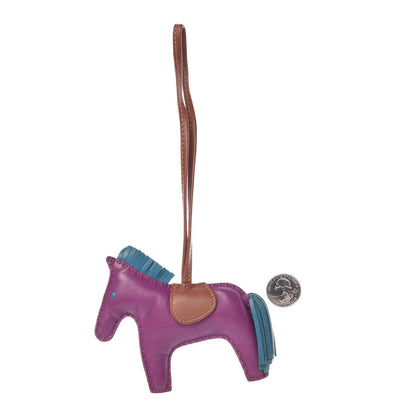 Hermes Milo Lambskin Grigri Rodeo Horse Bag Charm MM Anemone Bleu Izmir Fauve 2 of 4