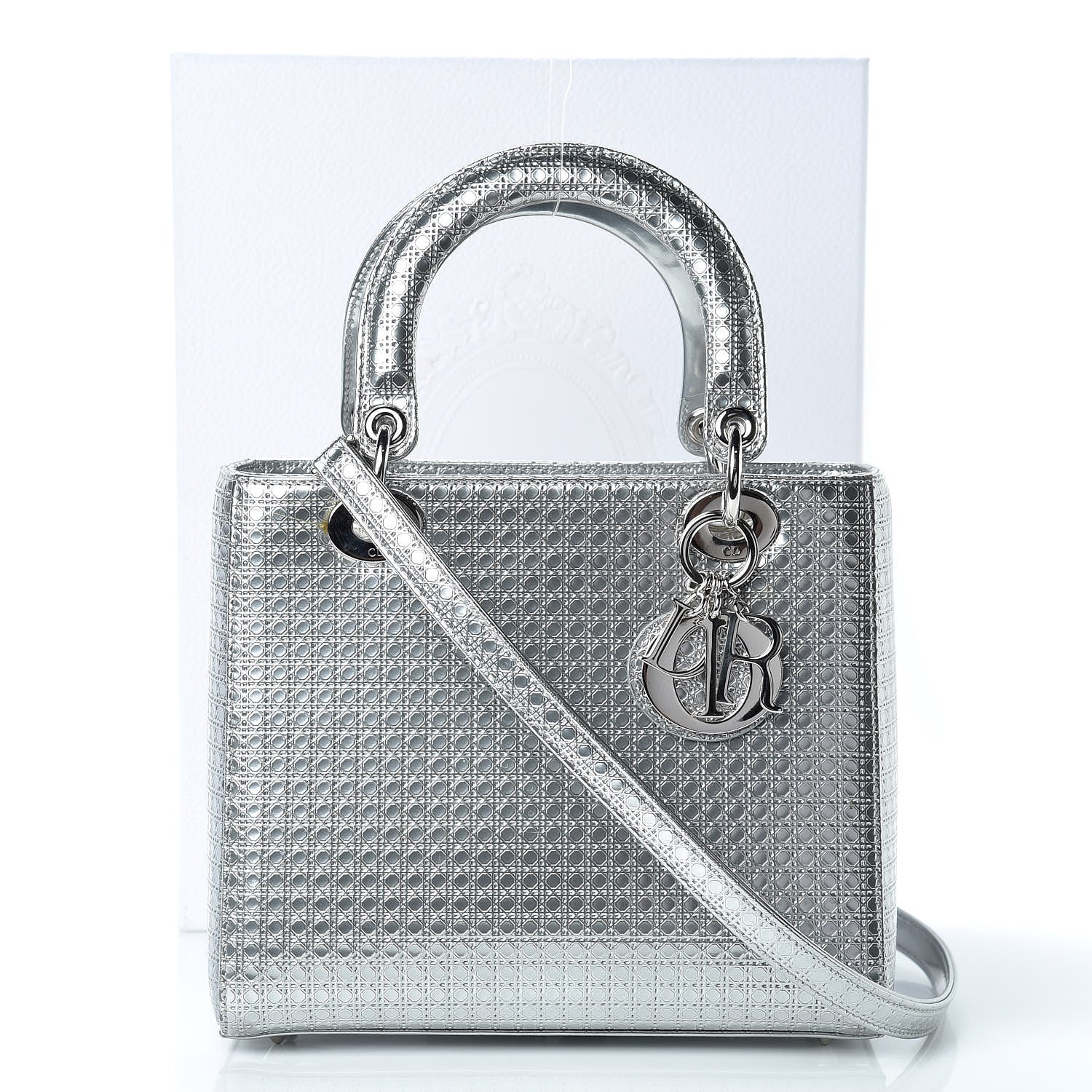 Christian Dior Metallic Patent Micro-Cannage Medium Lady Dior Silver 17 of 17