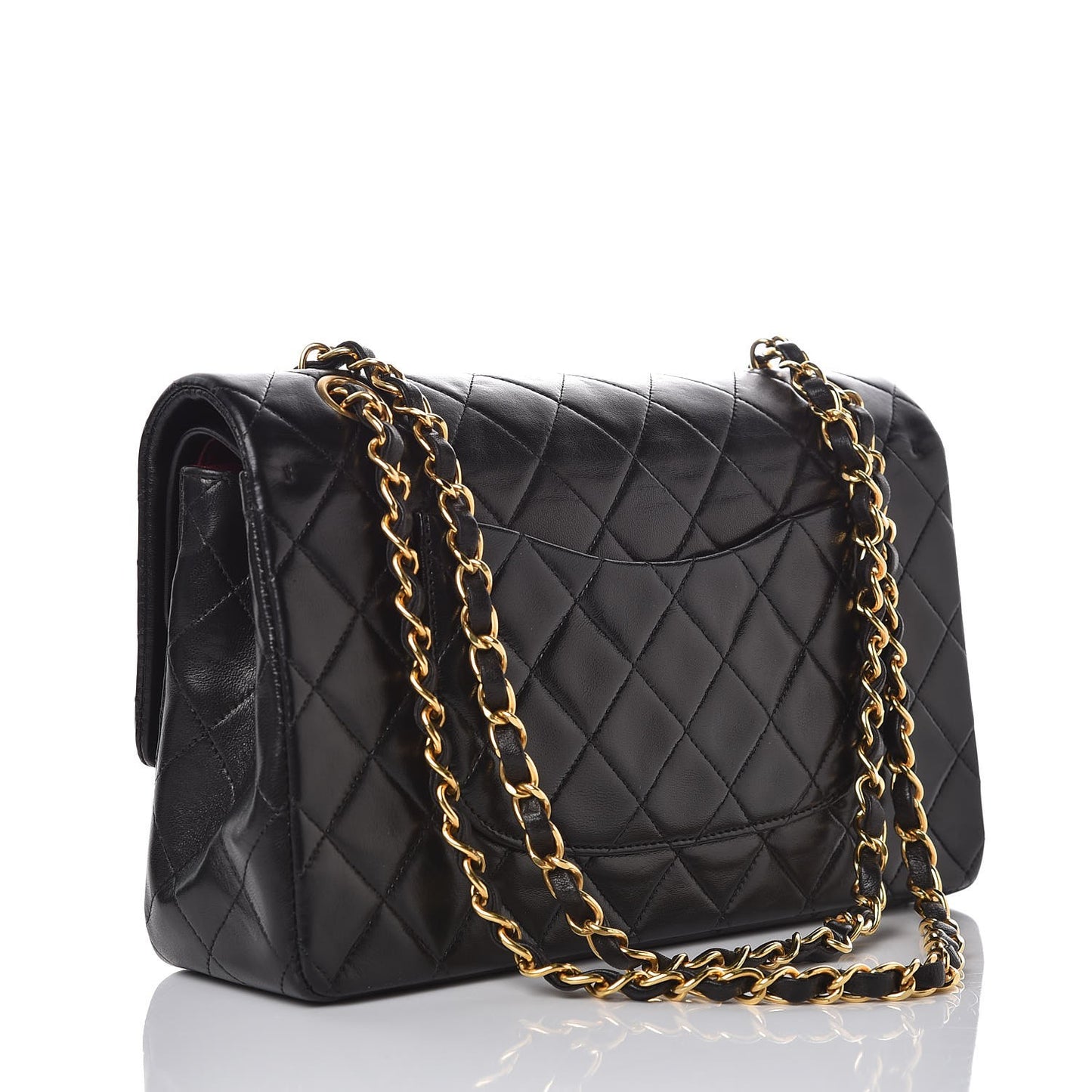 Lambskin Quilted Medium Double Flap Black