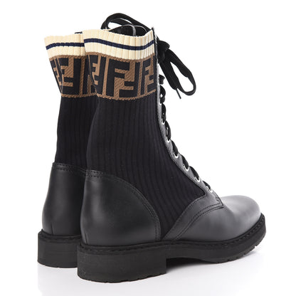 Fendi Calfskin Stretch Fabric Rockoko Biker Boots 38 Tobacco Black Marino 4 of 10
