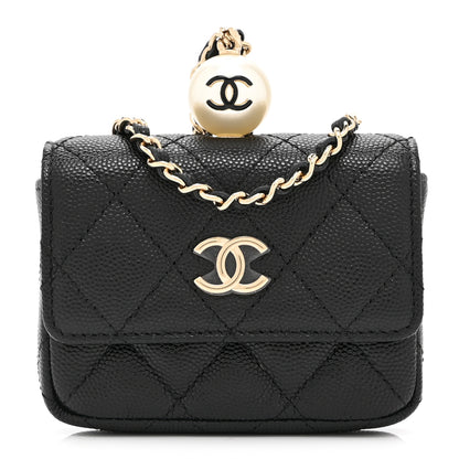 Chanel Caviar Quilted Mini Pearl On Top Coin Purse With Chain Black 1 of 11