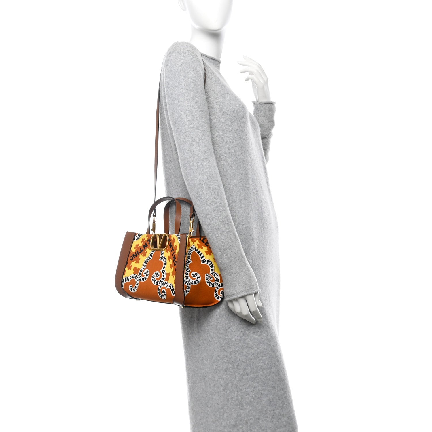 Valentino Garavani Canvas Calfskin Mini Bandana Print Small Vlogo Signature Tote Saddle Brown Multicolor 2 of 10