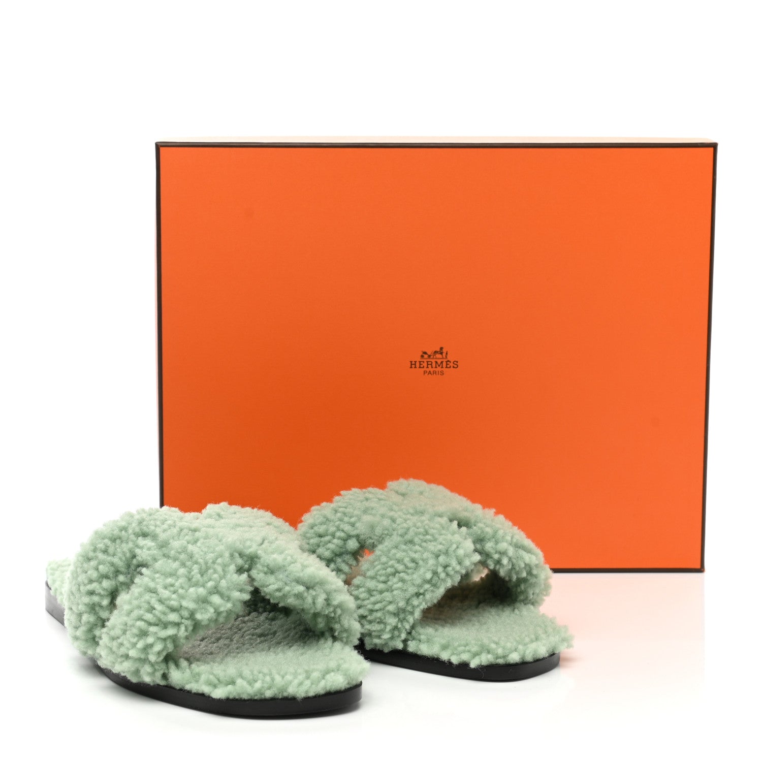 Hermes Woolskin Oran Sandals 37.5 Vert D’Eau 8 of 8