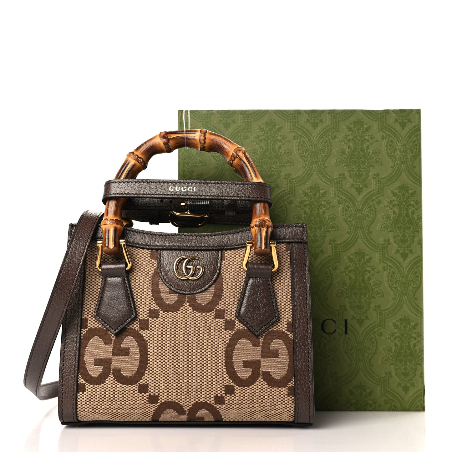 Monogram Jumbo GG Textured Dollar Calfskin Mini Diana Tote Bag Camel Ebony New Acero