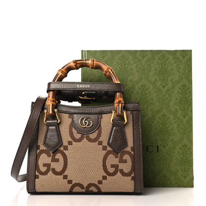 Gucci Monogram Jumbo GG Textured Dollar Calfskin Mini Diana Tote Bag Camel Ebony New Acero 10 of 10