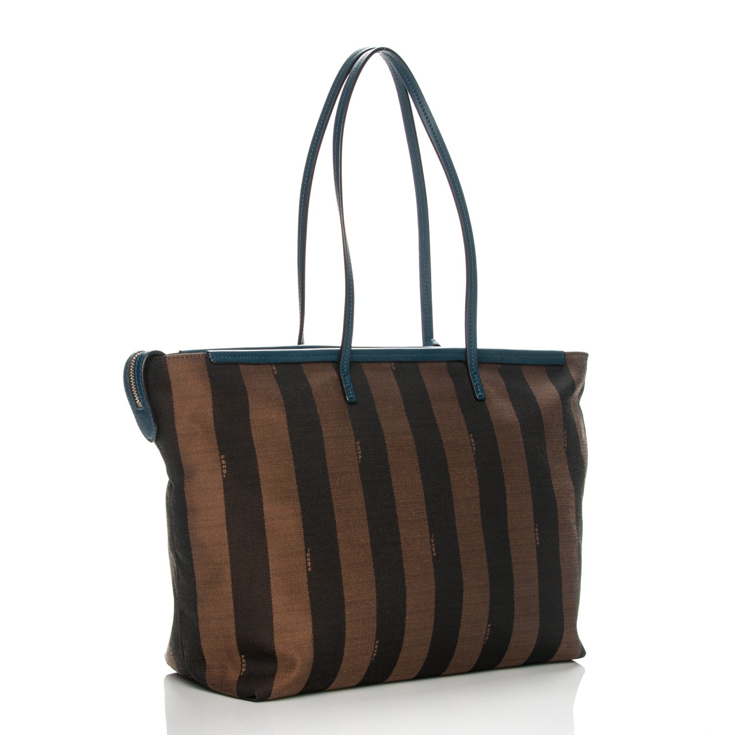 Fendi Pequin Vitello Medium Roll Tote Tobacco Petrolio 3 of 9