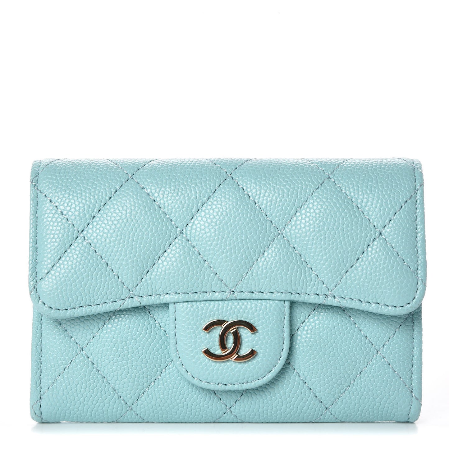 Caviar Quilted Card Holder Light Blue