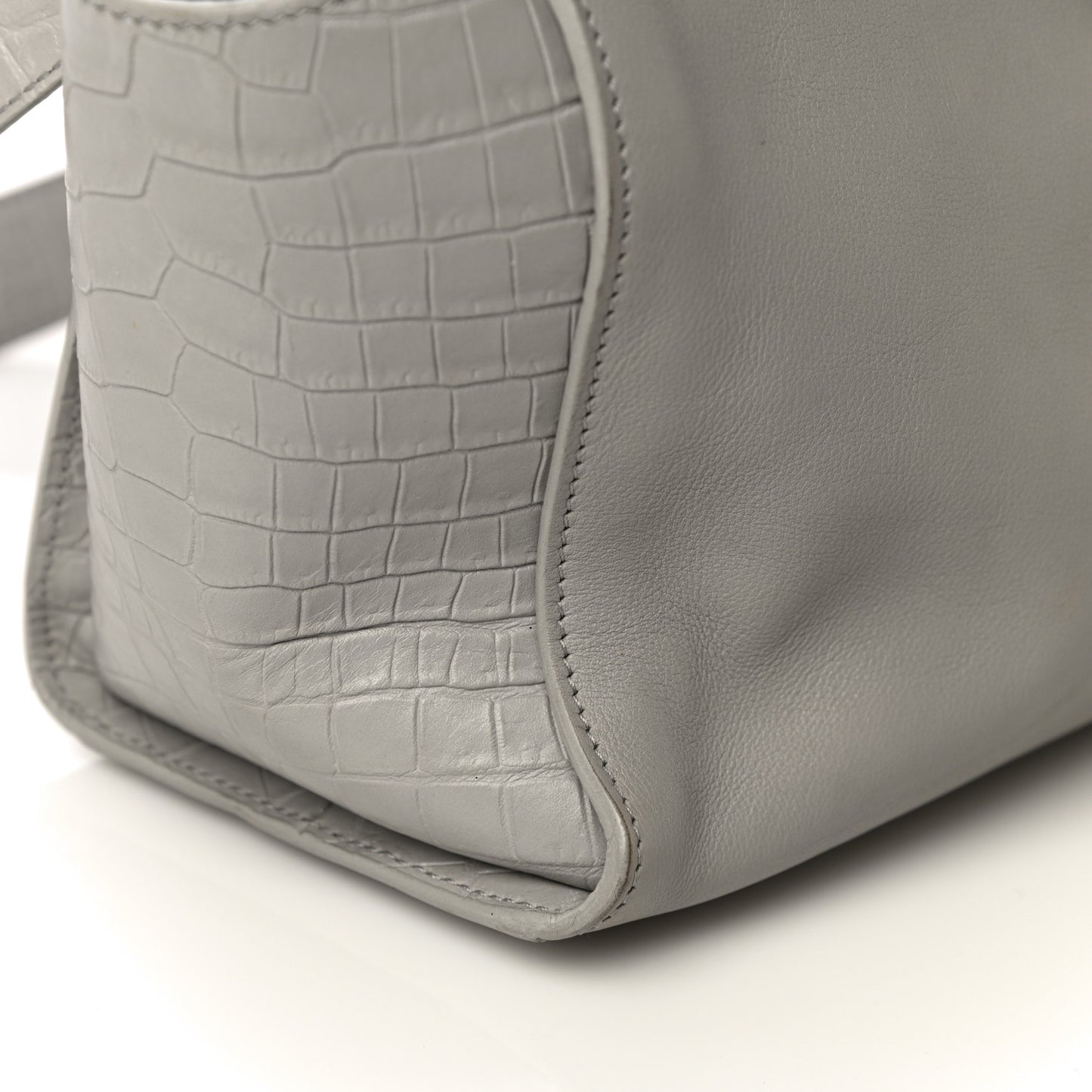 Smooth Calfskin Crocodile Embossed Baby Monogram Downtown Cabas Gris Perle