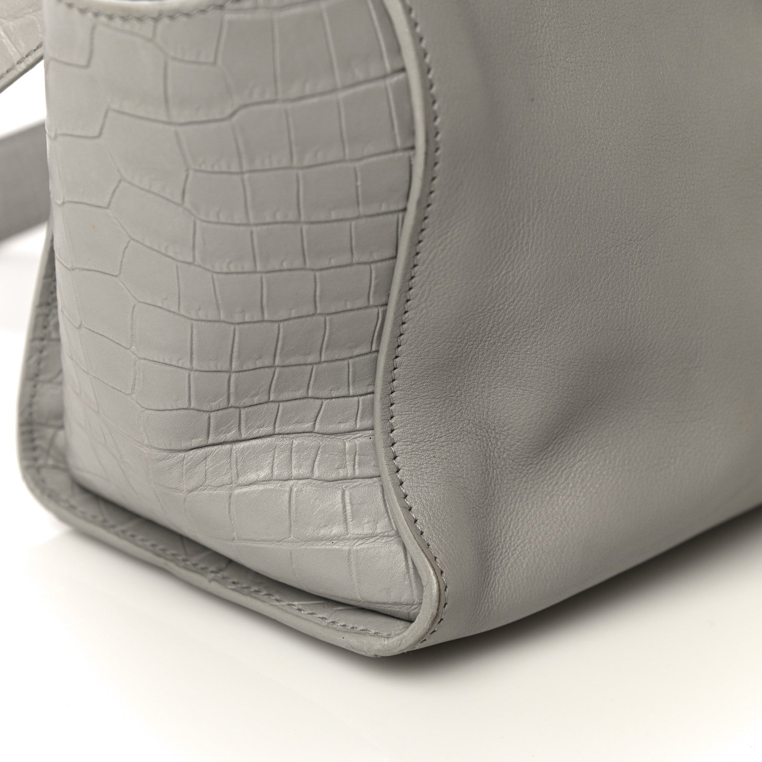 Saint Laurent Smooth Calfskin Crocodile Embossed Baby Monogram Downtown Cabas Gris Perle 12 of 12