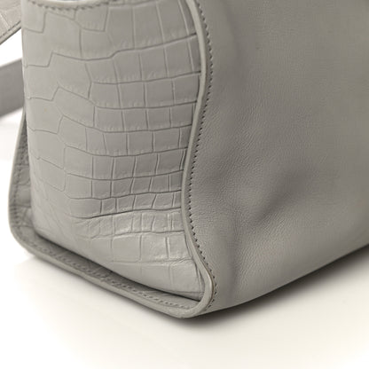 Saint Laurent Smooth Calfskin Crocodile Embossed Baby Monogram Downtown Cabas Gris Perle 12 of 12