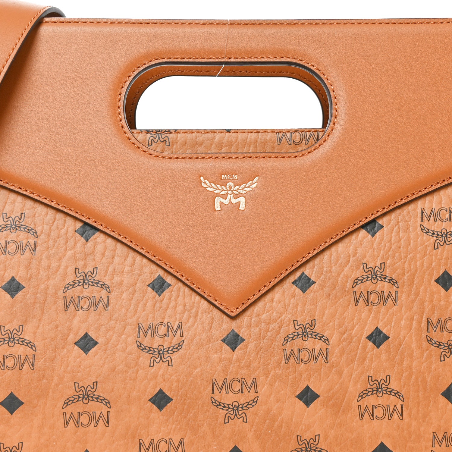 MCM Visetos Calfskin Medium Diamond Tote Cognac 7 of 9