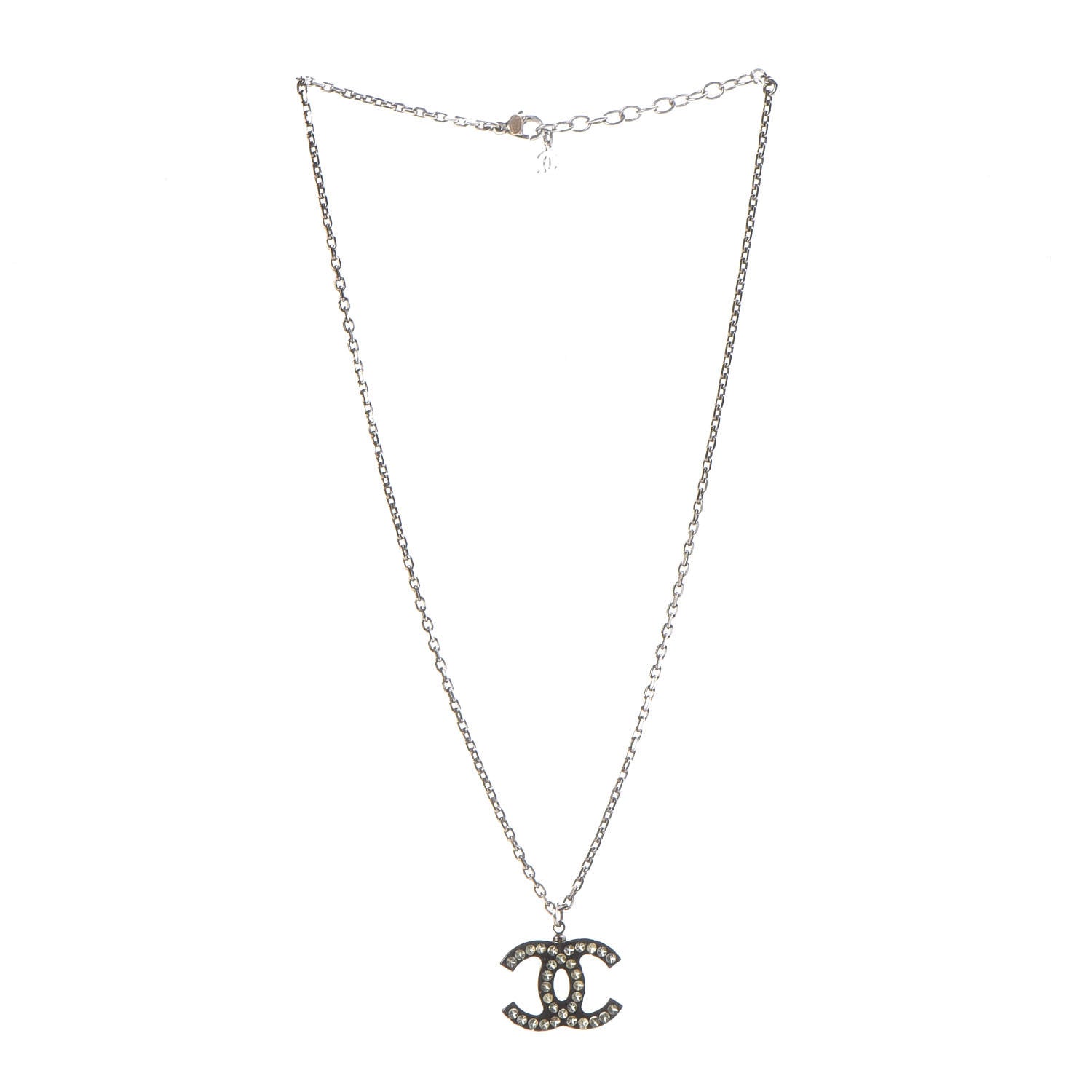 Chanel Crystal Resin CC Necklace Silver Black 3 of 8