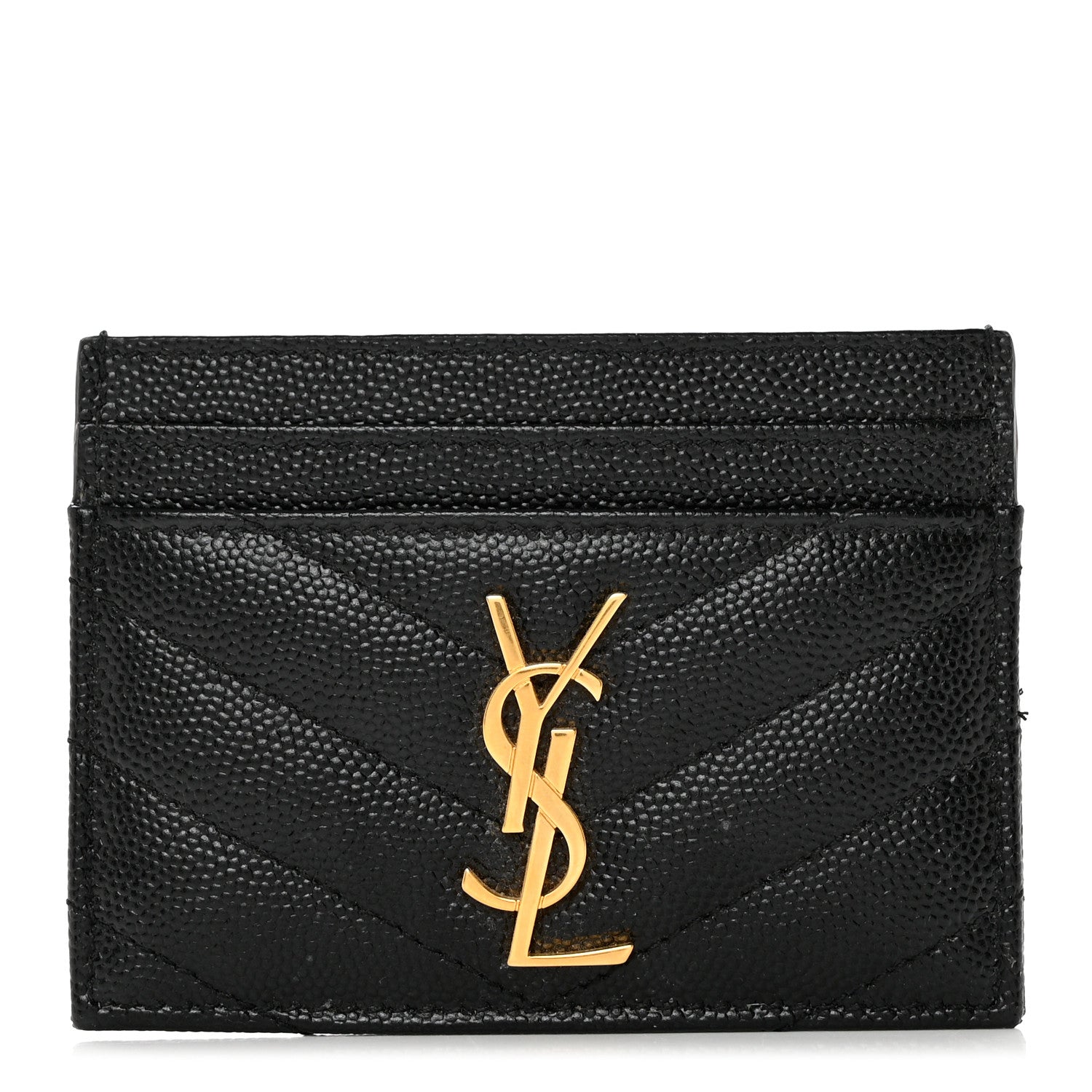 Saint Laurent Grain De Poudre Matelasse Chevron Monogram Credit Card Case Black 1 of 7