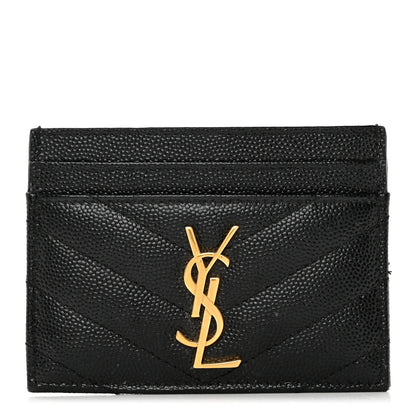 Saint Laurent Grain De Poudre Matelasse Chevron Monogram Credit Card Case Black 1 of 7