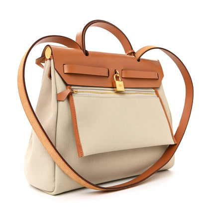 Hermes Military Toile Vache Hunter Herbag Zip Retourne 31 PM Beton Naturel 4 of 12