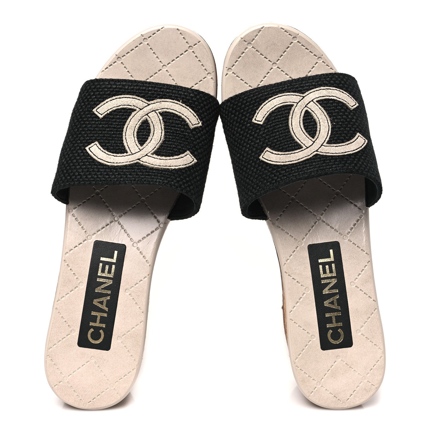 Chanel Fabric Suede Calfskin Wooden CC Clogs  36 Black Light Grey 2 of 9
