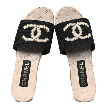 Chanel Fabric Suede Calfskin Wooden CC Clogs  36 Black Light Grey 2 of 9